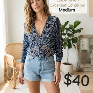 Blue Patterned Women's Top
